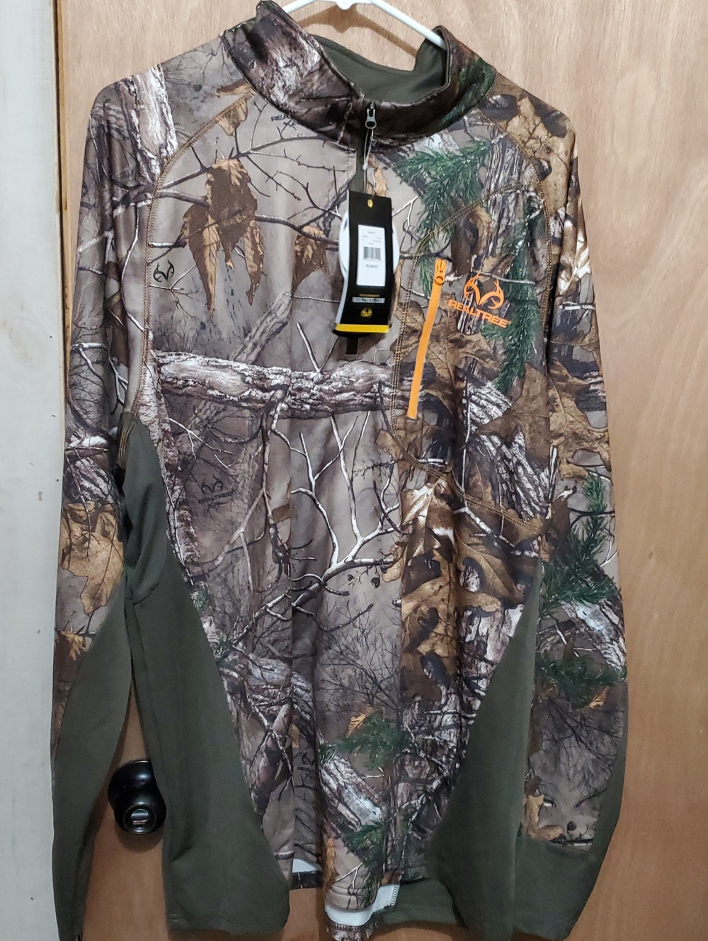 Realtree Camo Quarter-Zip Pullover with Olive Panels and Orange Accent